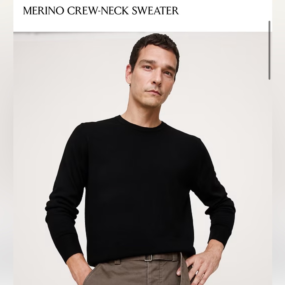 Banana Republic Wool Black Merino Crew-Neck Sweater